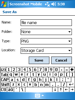 Screenshot on Windows Mobile 5 (save dialog)