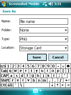 Screenshot on Windows Mobile 6 (save dialog)